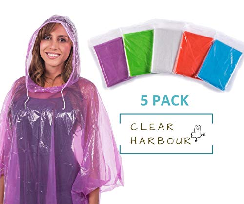 Product Cover Clear Harbour Emergency Disposable Rain Poncho Pack for Adults | Women and Men's Rain Ponchos in Bulk | Extra Thick, Waterproof Reusable .03mm PE Plastic Material for Travel, Survival, and Fun.