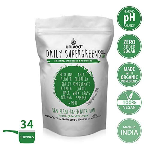 Product Cover Unived Daily Supergreens Raw Plant-Based Nutrition, Organic Spirulina, Organic Chlorella, Organic Acerola & Other Alkalizing And Antioxidant Fruits & Vegetables, Lemongrass & Stevia (Tastes Great), 34 Servings