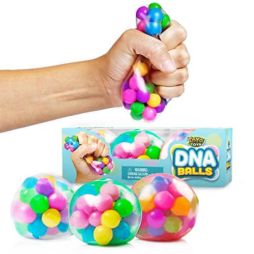Product Cover DNA Stress Balls - 3 Pack - Squeezing Stress Relief Ball - for Kids and Adults- Stress Squishy Toys for Autism, ADHD, Bad Habits and More - Risk-Free Sensory Rubber Ball