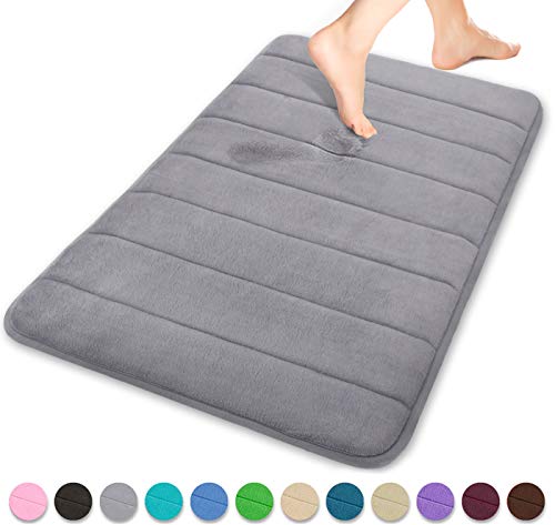 Product Cover Yimobra Memory Foam Bath Mat Large Size 31.5 by 19.8 Inches, Soft and Comfortable, Super Water Absorption, Non-Slip, Thick, Machine Wash, Easier to Dry for Bathroom Floor Rug, Grey