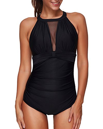 Product Cover Tempt Me Women One Piece Swimsuit High Neck Plunge Mesh Ruched Monokini Swimwear