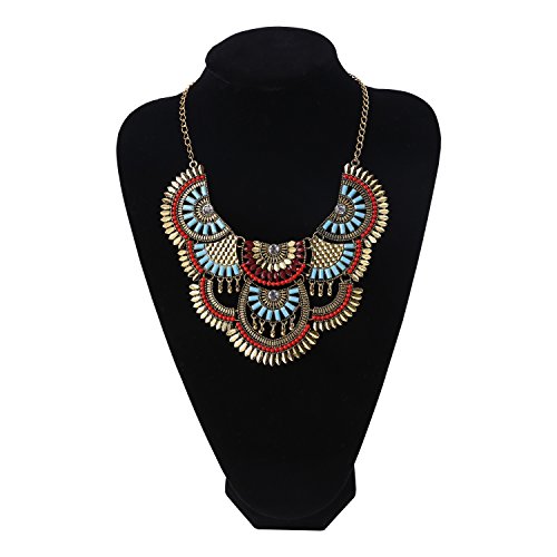 Product Cover Paxuan Womens Antique Silver/Gold Alloy Vintage Colorful Boho Bohemia Turquoise Necklace Ethnic Tribal Beaded Necklace Chunky Choker Statement Necklace