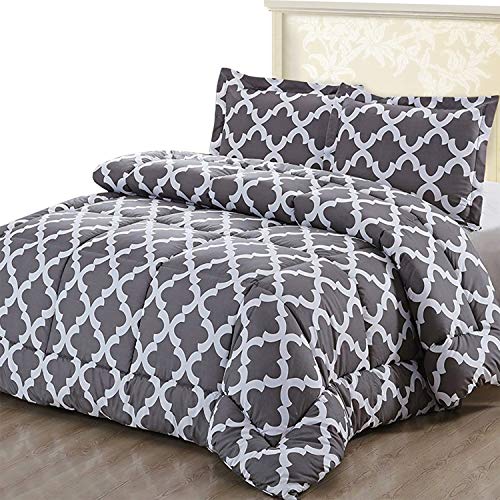 Product Cover Utopia Bedding Printed Comforter Set (King/Cal King, Grey) with 2 Pillow Shams - Luxurious Brushed Microfiber - Goose Down Alternative Comforter - Soft and Comfortable - Machine Washable