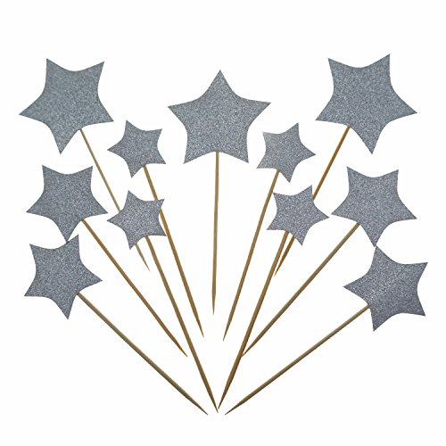 Product Cover Shxstore Silver Stars Cake Cupcake Topper Picks For Wedding, Birthday, Baby Shower Party Decorations Supplies, 30 Counts