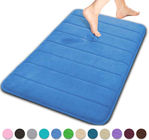 Product Cover Yimobra Memory Foam Bath Mat Large Size 31.5 by 19.8 Inches, Comfortable, Soft, Super Water Absorption, Machine Wash, Non-Slip, Thick, Easier to Dry for Bathroom Floor Rug, Blue