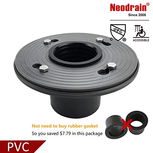 Product Cover Neodrain 2-Inch PVC Sub Drain, Shower Drain Base, No Hub Shower Drain Base with Rubber Gasket for 2 inch Linear & Square Drain Installation