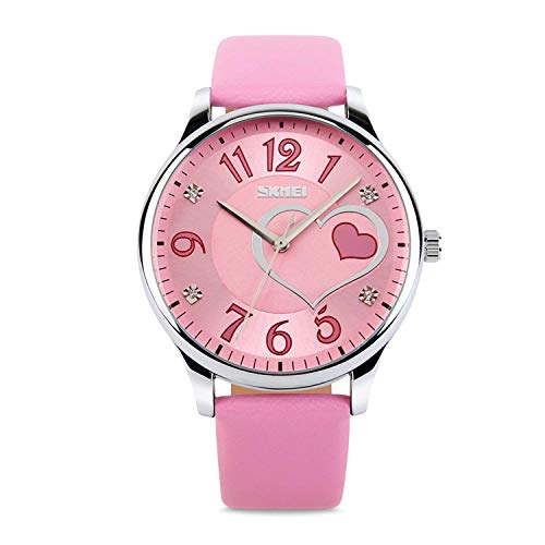 Product Cover IJAHWRS Girls Analog Watch, Fashion Lady Quartz Wrist Watch Leather Strap Big Face Fun Cute Watches with Lovely Heart Shape Water Resistant - Pink