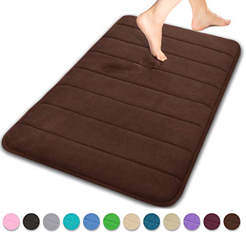 Product Cover Yimobra Memory Foam Bath Mat Large Size 31.5 by 19.8 Inches, Comfortable, Soft, Super Water Absorption, Machine Wash, Non-Slip, Thick, Easier to Dry for Bathroom Floor Rug, Brown