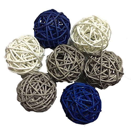 Product Cover 15PCS Mixed Navy Blue Gray White Decorative Wicker Rattan Ball Nautical Themed Party Wedding Birthday Baby Shower Decoration