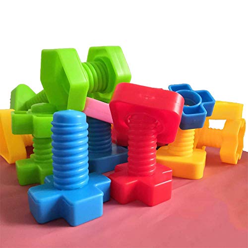 Product Cover Jumbo Nuts and Bolts Set with Toy Storage and Book | Montessori Toddler Rainbow Matching Game Activities | Fine Motor Skills Autism Educational Toys for Baby, 1, 2, 3 Year Old Boy and Girl | 40pcs ...