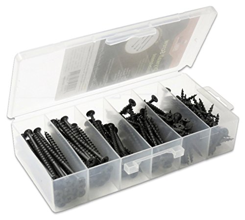 Product Cover Drywall Screw Assortment, 6 Coarse Thread Sharp Point with Phillips Drive #2 Bugle Head, Black, Ideal Screw For Drywall Sheetrock, Wood and More, 6 Different Sizes