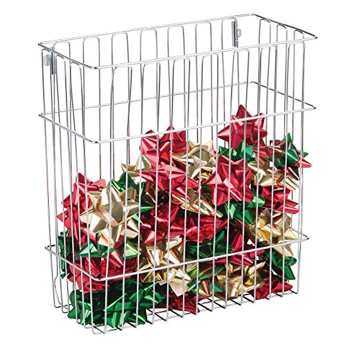 Product Cover mDesign Wall Mount Holiday Organizer Basket for Wrapping Paper, Gift Bags, Bows - Chrome