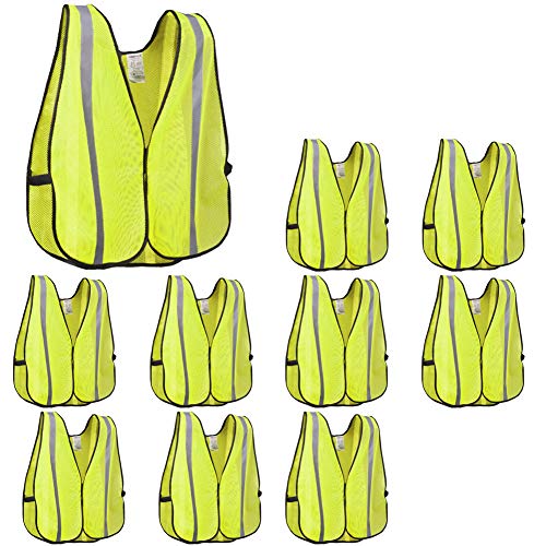 Product Cover XSHIELD XS0008-10,High Visibility Safety Vest with Silver Stripe,ANSI Class Unrated,Universal Size,Pack of 10 (Yellow)