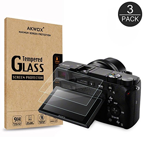 Product Cover AKWOX (3-Pack) Screen Protector for Sony DSLR Alpha Nex-7 NEX-6 NEX-5 A6000 A6300 A5000 Camera, Anti-scrach Tempered Glass 9H Cover