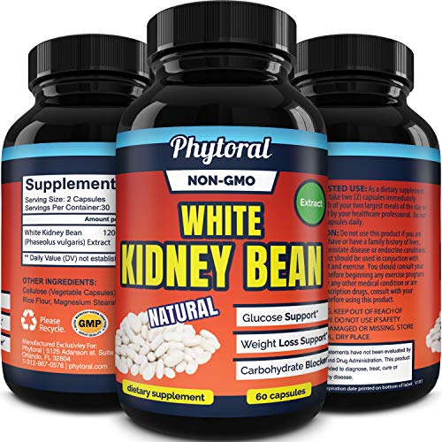 Product Cover White Kidney Bean Supplement Pills Pure Extract Starch Carb Blocker Weight Loss Formula - Lose Belly Fat Suppress Appetite Boost Metabolism Natural Weight Loss for Men and Women by Phytoral