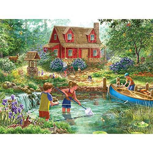 Product Cover Bits and Pieces - 300 Large Piece Jigsaw Puzzle for Adults - Summer Retreat - 300 pc Lake Cabin, Animals Jigsaw by Artist Liz Goodrick-Dillon