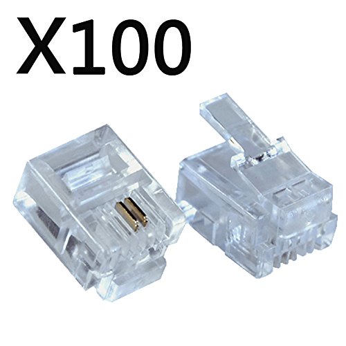 Product Cover 100PACK Telephone Plug 6P2C RJ11 Modular Plug (6/2, Telephone Cord Connector)