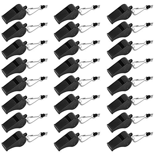 Product Cover 6MILES 24 Pcs Plastic Black Loud Whistles With Lanyard For Emergency Referee Coaches Training Sports