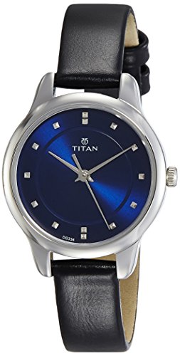 Product Cover Titan Women's 2481SL08 Contemporary Blue Dial Brown Leather Strap Watch