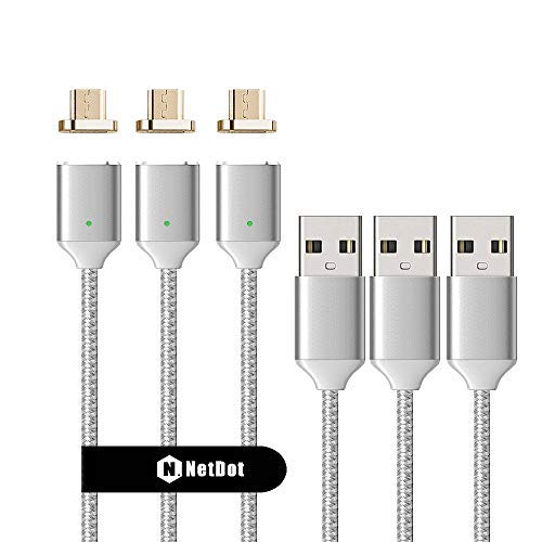 Product Cover NetDot 3 Pack USB2.0 Fast Charging Magnetic Micro USB Cable With LED Display for Android (3Silver)