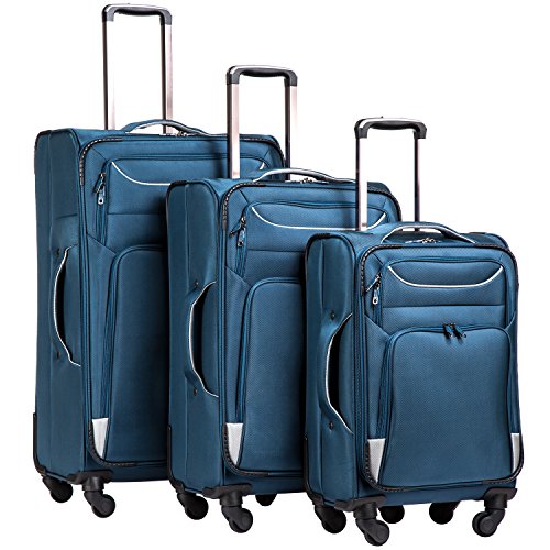 Product Cover Coolife Luggage 3 Piece Set Suitcase Spinner Softshell lightweight (blue+sliver)
