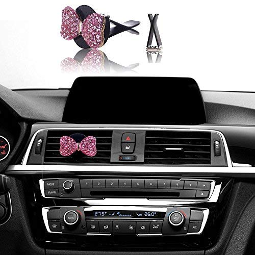 Product Cover Bling Car Decor Car Air Vent Clip Charms, Pink Crystal Bow Interior Car Accessory, Women Fashion Car Decoration Charms, Rhinestone Car Bling Accessories (Pink Bow)