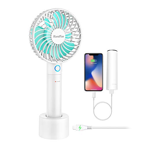 Product Cover HandFan Portable Fan Rechargeable with Charging Base, 2600mAh Power Bank Personal Handheld Fan Battery Operated Strong Airflow & 5 Adjustable Speeds for Disney World Wedding Outdoors (White)