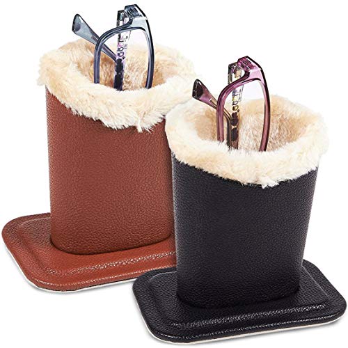Product Cover Pack of 2 Eyeglass Holders - Eyeglass Stands with Soft Plush Lining - Eyeglass Holder Stands, 4.5 x 4.7 x 3.2 Inches, Black, Brown