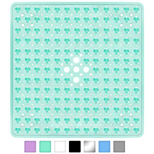 Product Cover Yimobra Square Bath Shower Tub Mat for Bathroom, Non-Slip Suction Cups with Drain Holes, Machine Washable, Top Material, 21 x 21 Inches, Clear Green