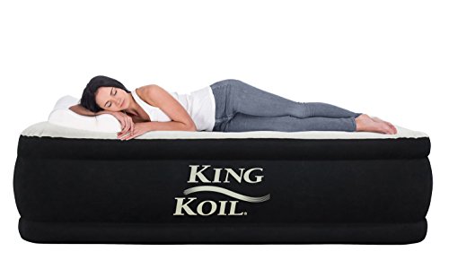 Product Cover King Koil Queen Air Mattress with Built-in Pump - Best Inflatable Airbed Queen Size - Elevated Raised Air Mattress Quilt Top 1-Year Manufacturer Guarantee Included