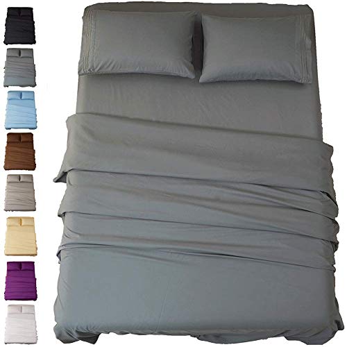 Product Cover SONORO KATE Bed Sheet Set Super Soft Microfiber 1800 Thread Count Luxury Egyptian Sheets 16-Inch Deep Pocket Wrinkle and Hypoallergenic-4 Piece(Queen Dark Grey)
