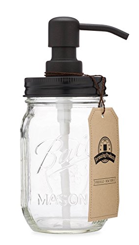 Product Cover Jarmazing Products Mason Jar Soap Dispenser - Black - with 16 Ounce Ball Mason Jar - Made from Rust Proof Stainless Steel