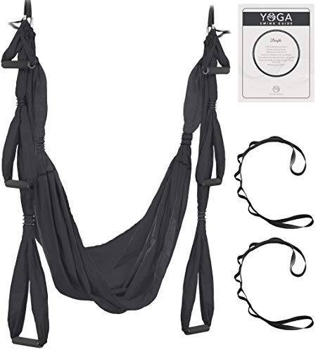 Product Cover UpCircleSeven Aerial Yoga Swing Set - Yoga Hammock/Sling Kit + Extension Straps & eBook - Antigravity Ceiling Hanging Yoga Sling - Inversion Swing for Beginners & Kids (Black)