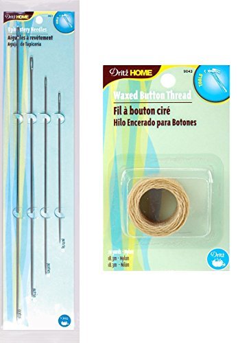 Product Cover Dritz 4 Pack Upholstery Needles + Dritz Waxed Button Thread (Natural - 20 Yards) -- Complete Upholstery Sewing Kit