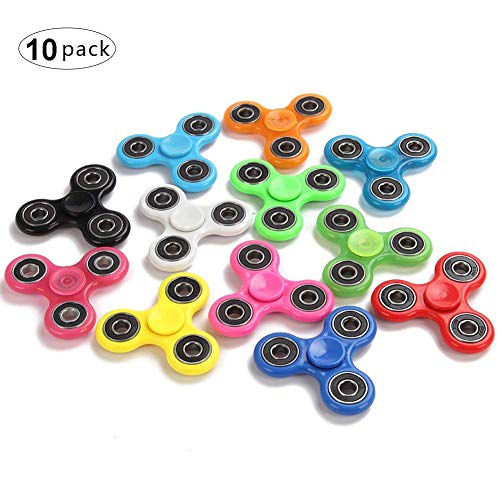 Product Cover Fidget Hand Spinners 10 PC Color Bundle Bulk EDC Hand Tri-Spinner Desk Toy Stress Anxiety Relief ADHD Adults Student, Relax Therapy, Stress Pack Combo Green Red Black White Blue Yellow Glow Pink Glow