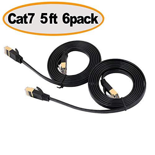 Product Cover Cat 7 Shielded Ethernet Cable 5 ft 6 Pack (10GB) - Jadaol Fastest Cat7 Flat Ethernet Patch Cables - Internet Cable for Modem, Router, LAN, Computer,Switch - Compatible with Cat 5e, Cat 6 Network