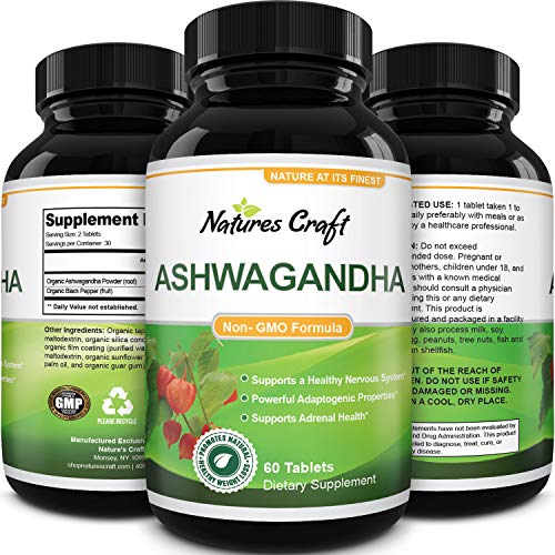Product Cover Ashwagandha Root Powder - Natural Supplement tablet for Sleep Relaxation Reduce Stress Increase Immune System - Ashwagandha Indian Ginseng Withania Somnifera - for Men and Women by Natures Craft