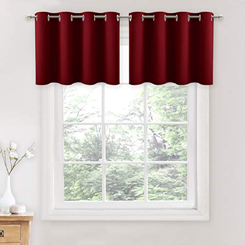 Product Cover NICETOWN Bedroom Half Window Curtains - Home Decoration Blackout Draperies Eyelet Top Panels (Burgundy Red, 1 Pair, 52 Width x 18 inches Length + 1.2 inches Header)