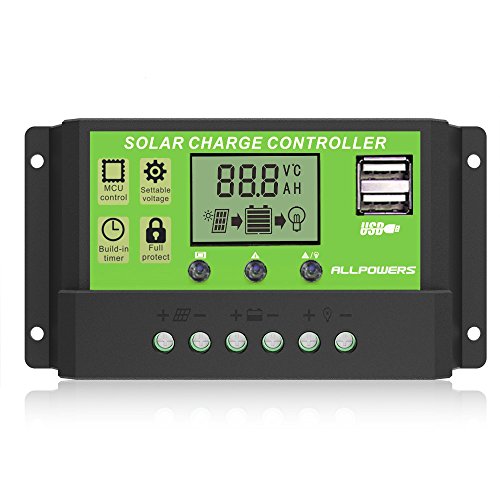 Product Cover ALLPOWERS Dual USB 20A Solar Charge Controller 12V/24V Auto Paremeter Adjustable PWM LCD Solar Controller Regulator with Load Timer Setting ON/Off Hours