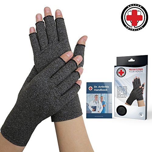 Product Cover Doctor Developed Compression Arthritis Gloves - Doctor Written Handbook Included: Relieve Arthritis Symptoms, Raynauds Disease & Carpal Tunnel (L)