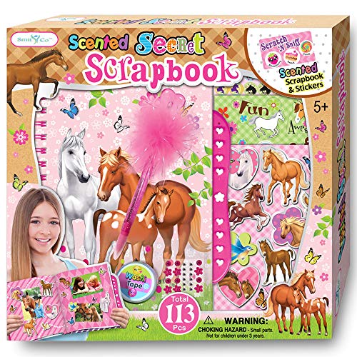 Product Cover SMITCO Horse Gifts for Girls - Scrapbooking Craft Kit Ideas for Kids 5 to 12 Years Old - Hardback Secret Sets with Passcode Lock to Keep Her Secrets Safe - Includes Stickers, Jewels, Tape and Pen