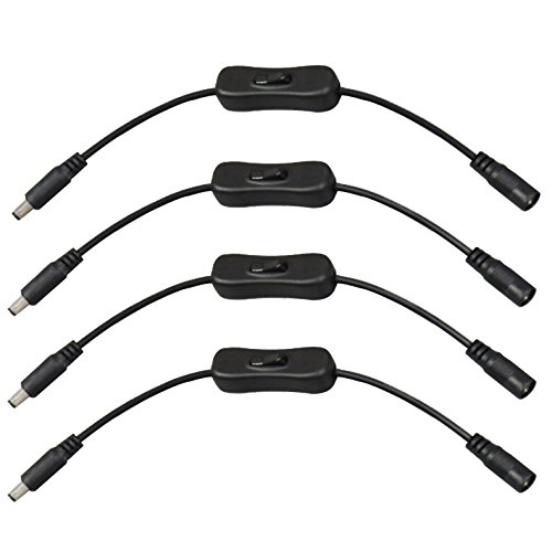 Product Cover ANVISION 4-Pack Black Male to Female DC Power Inline Cable with On Off Switch Jack Connector 5.5x2.1mm for Led Strip Light CCTV Camera, No Need Soldering