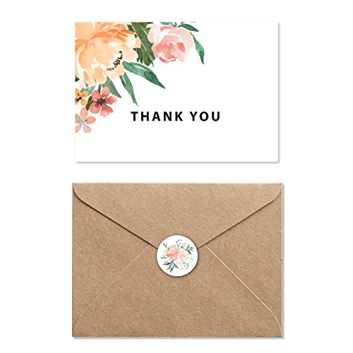 Product Cover Modern Floral Blank Thank you Cards Bulk with Kraft Paper Envelopes and Stickers, Boxed Set of 40 4.5 x 6 Thank You Notes for Appreciation, Wedding and Bridal & Baby Shower,