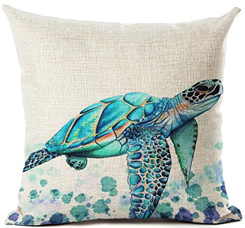 Product Cover Beautiful Watercolor Beach Sea Turquoise Color Animals Sea Turtle Swimming Print Cotton Linen Decorative Throw Pillow Case Cushion Cover Square 18