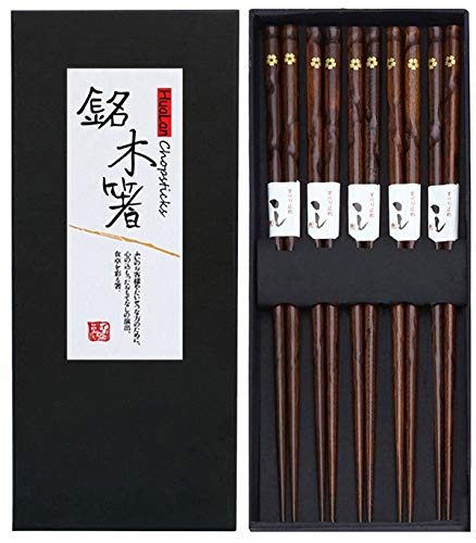 Product Cover HuaLan Japanese Natural Wood Chopstick Set Reusable Classic Style Chopsticks 5 Pairs Gift Set