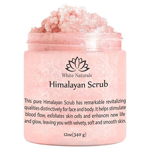 Product Cover Pure Himalayan Pink Salt Body Scrub 12 oz By White Naturals:All Natural Body Exfoliator Scrub With Nourishing Vitamins,Exfoliate For Soft &Healthy Skin,Massaging Scrub For Sore Muscles
