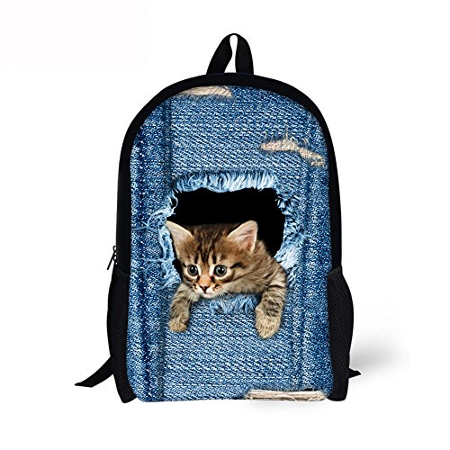 Product Cover ThiKin Cute Cat Dog Animal Blue School Backpack For Boys Girls School Book Bags - FBA
