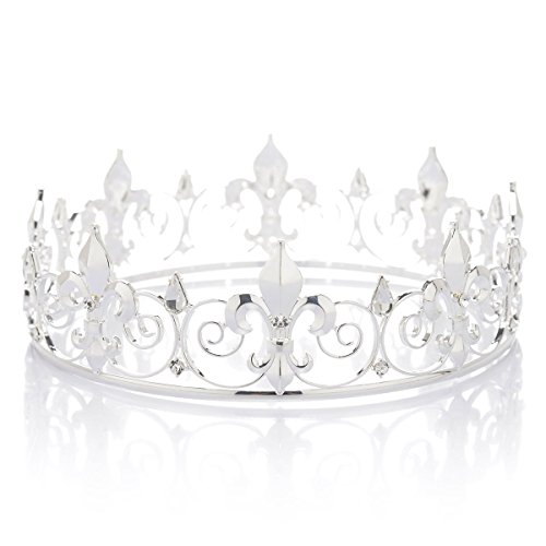 Product Cover Silver : SWEETV Royal Full Round King Crown Tiara Crystal Men's Headware for Celebration Party, Silver