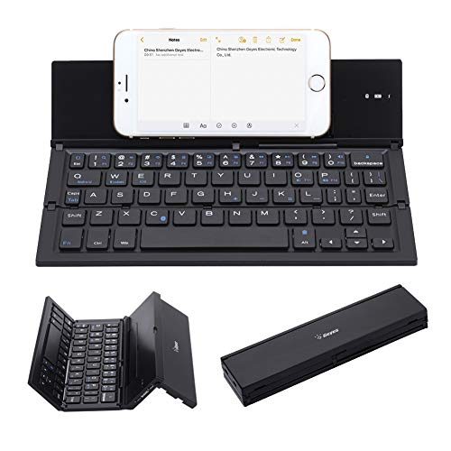 Product Cover Folding Keyboard, Geyes Portable Ultra-Thin Wireless BT Keyboard Aluminum Alloy with Kickstand Universal fit iPhone X/iPhone 8/7 Plus/Windows/iOS/Mac/Android Tabletphone (Black)
