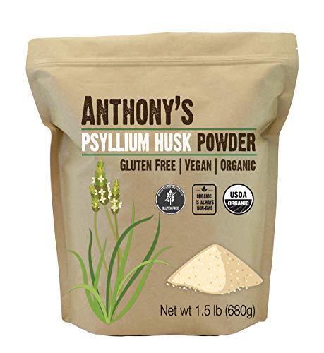Product Cover Anthony's Organic 98-Percent Pure Psyllium Husk, Batch Tested Gluten Free, Non-GMO, 680g